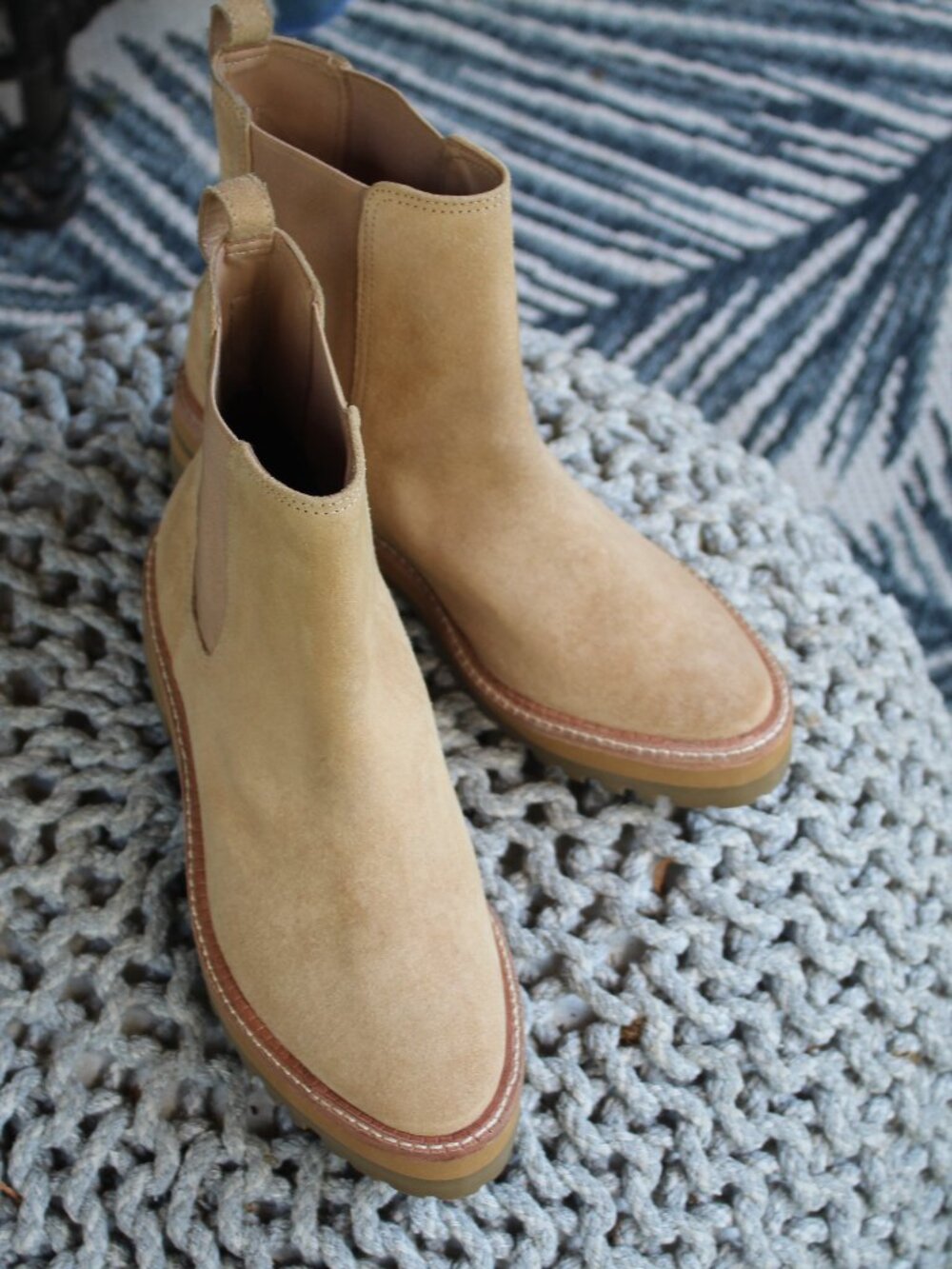 Kaanas Montenegro Beige Suede Chelsea Booties - Almond Toe - Lug Sole - Brazil 7